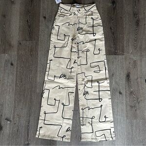 NWT 26 High Rise Wide Leg Creme Abstract Scribble WeWoreWhat Jeans